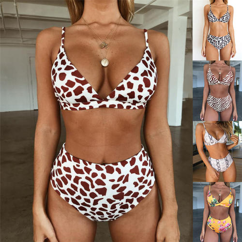 Women Floral Bikinis Summer Sexy Cheetah Swimsuits Leopard Bathing Costume PQ9038A
