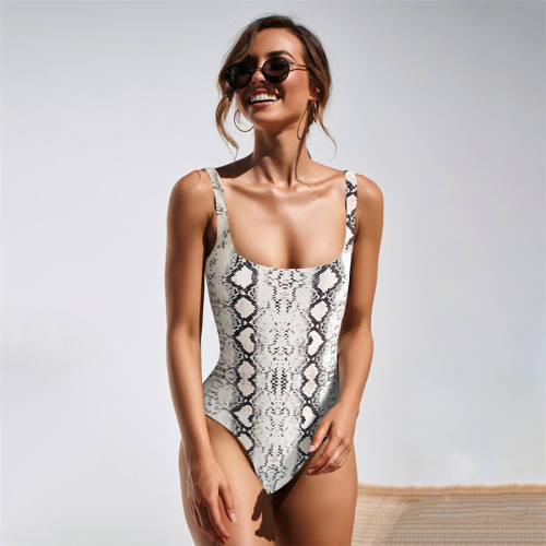 One Piece Vintage Swimwear Cheetah Bathing Suit Sexy Boa Monokinis PQ9050B