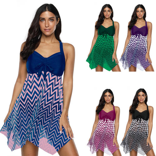 Women Super Size Swimdress 4XL Mesh Beachwear Plaid Print Swimsuit PQ2019A