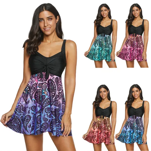 Female Paisley Swimwear Women Super Size Swimdress Plus Size Beach Dress PQ2028D