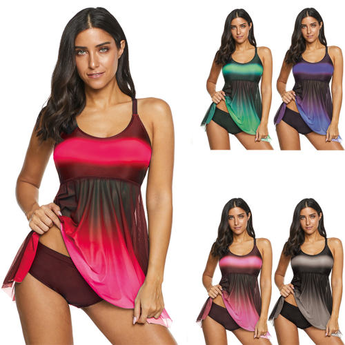 Women Plus Size Swimdress Sexy Gradient Color Swimwear PQ2038F
