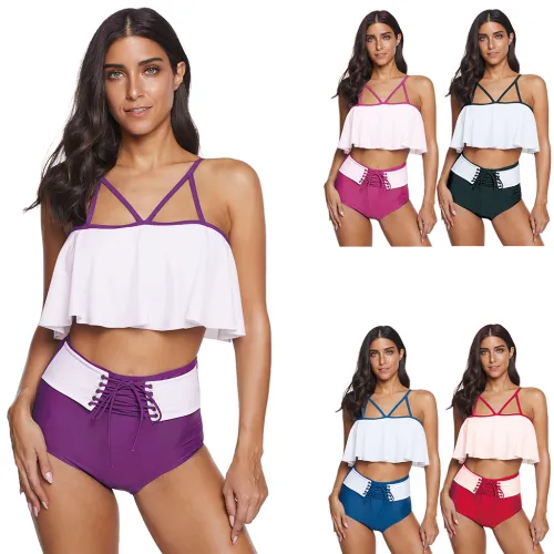 Women Super Size Tankinis Solid Color Swimwear Female Bathing Suits PQ2039A