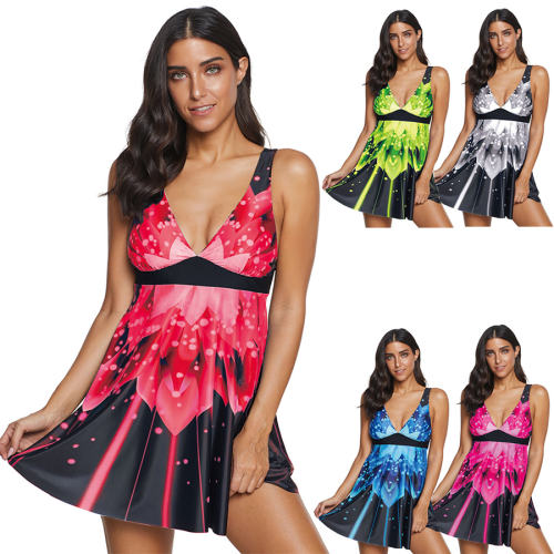 Super Size Swimdress Padded Plus Size Beachwear Floral Print Swimsuit PQ2051D [OUT OF STOCK]