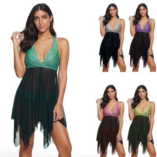 Polka Dot Bathing Suit Female Plus Size Beach Dress PQ2040D