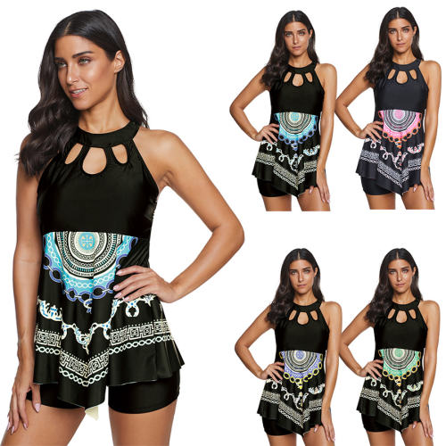 Super Size Beachwear Women Halter Tankinis Paisley Bathing Suits PQ2058B