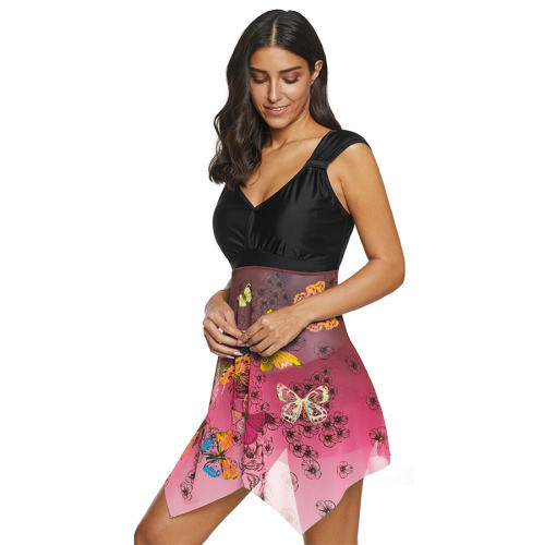 Super Size Mesh Swimwear Padded Beach Wear Butterfly Print Swimdress PQ2053B