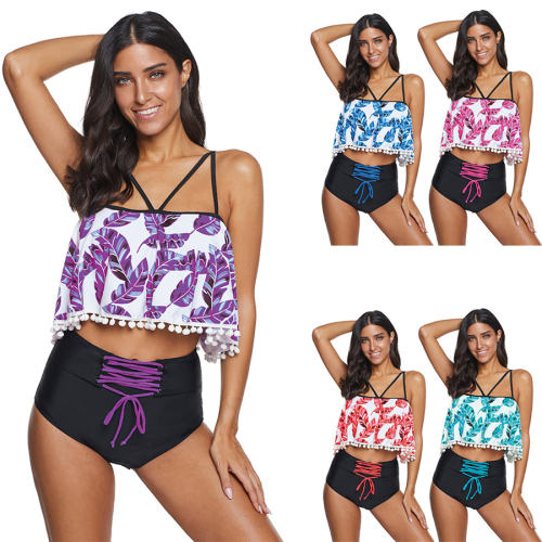 Super Size Beachwear Women High Waist Tankinis Female Bathing Suits PQ2050A