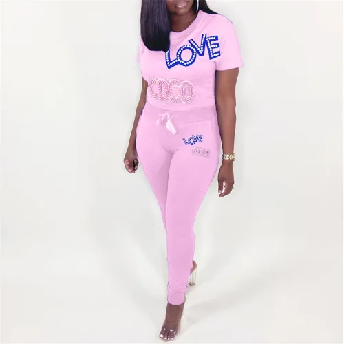 Pearl Decoration Fashion Jumpsuit Comfortable Sports Suit Home Wear PQXM6082A