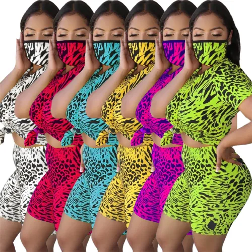 Ladies Leopard Print Tracksuit Round Neck Fashion Home Sports Wear PQ4118A