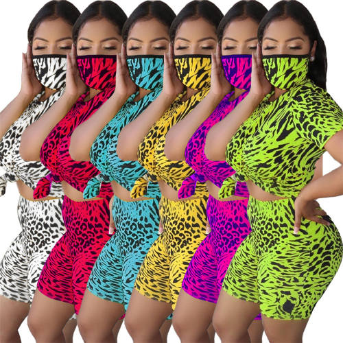 Ladies Leopard Print Tracksuit Round Neck Fashion Home Sports Wear PQ4118A