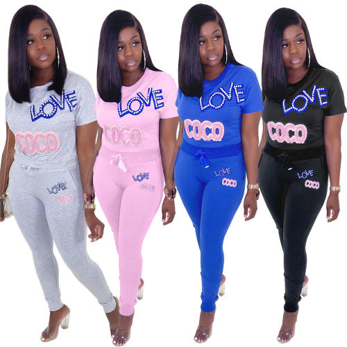 Pearl Decoration Fashion Jumpsuit Comfortable Sports Suit Home Wear PQXM6082A