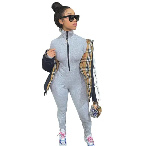 Solid Color Pit Striped Nightclub Wear Sexy Jumpsuit For Women PQAJ4108C