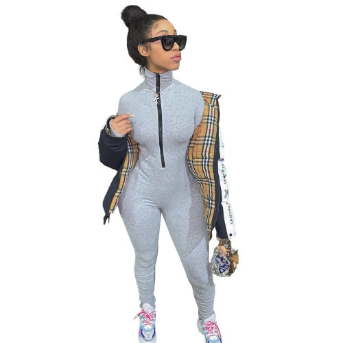 Solid Color Pit Striped Nightclub Wear Sexy Jumpsuit For Women PQAJ4108C