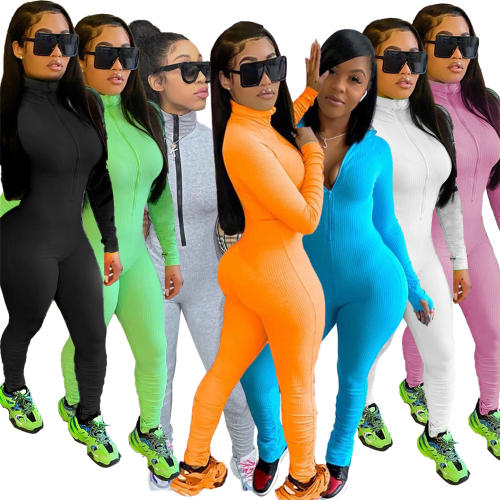 Solid Color Pit Striped Nightclub Wear Sexy Jumpsuit For Women PQAJ4108C