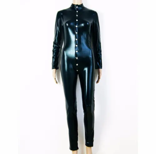 Sexy Faux Leather Catsuit for Women Night Club Wear PVC Jumpsuit PQYS42