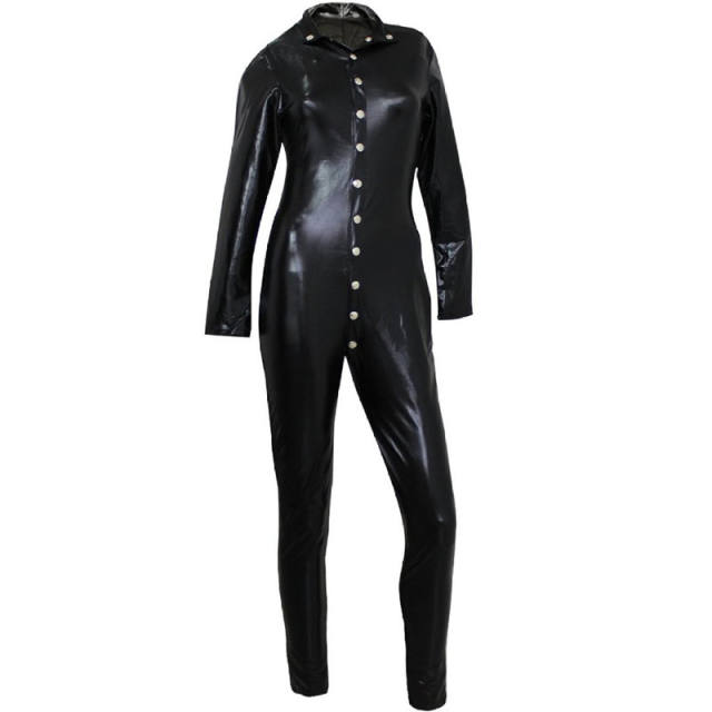 Sexy Faux Leather Catsuit for Women Night Club Wear PVC Jumpsuit PQYS42
