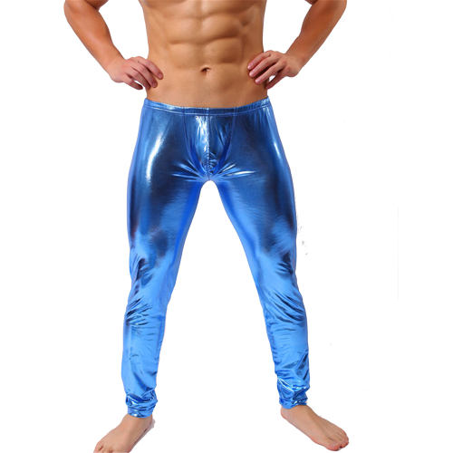 Sexy Faux Leather Trousers For Men Shiny PVC Night Club Pants PQ022D