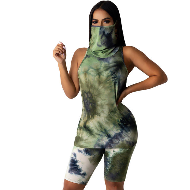 Tie-dye Casual Streetwear for Women Fashion Home Sport Tops with Shorts PQ6095A