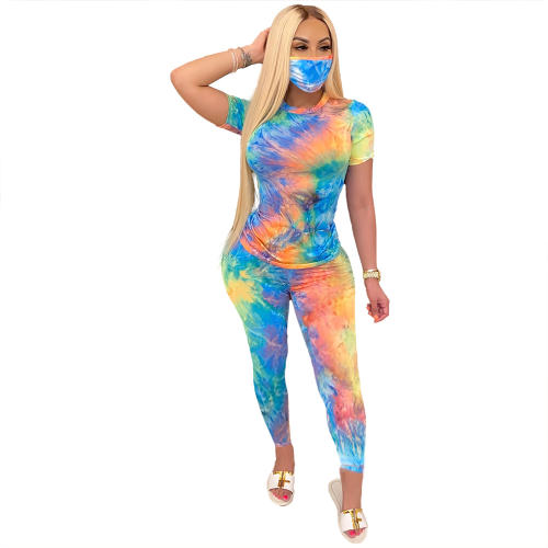 Tie-dye Round Neck Casual Tracksuit Fashion Sport Tops With Pants PQ6091A