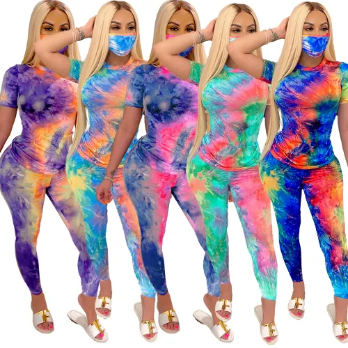Tie-dye Round Neck Casual Tracksuit Fashion Sport Tops With Pants PQ6091A