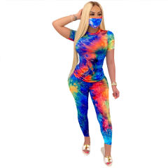 Tie-dye Round Neck Casual Tracksuit Fashion Sport Tops With Pants PQ6091A