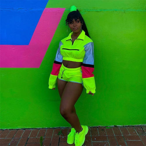 Reflective Tracksuit Leisure Sport Two Pieces Suits For Women PQ4070