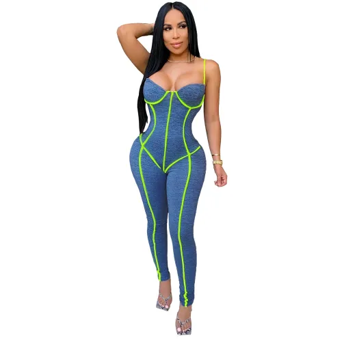 Spaghetti Strap Jogging Sport Jumpsuit Women Fashion Sexy Clothing PQ4210C