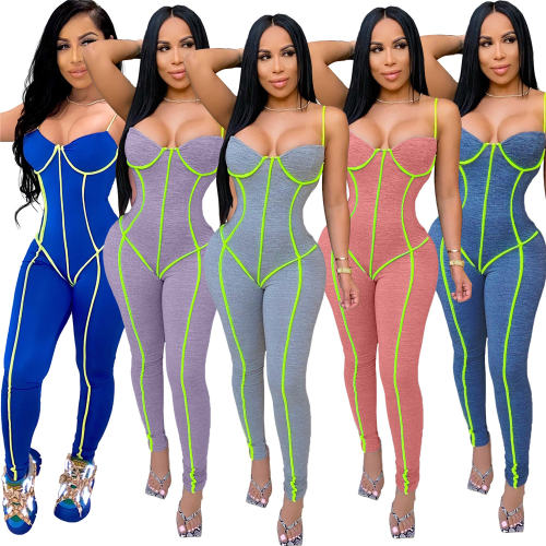 Women Sport Jumpsuit Fashion Sexy Spaghetti Strap Jogging Clothing PQ4210E