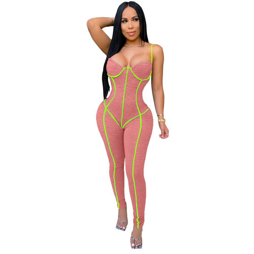 Women Sport Jumpsuit Fashion Sexy Spaghetti Strap Jogging Clothing PQ4210E
