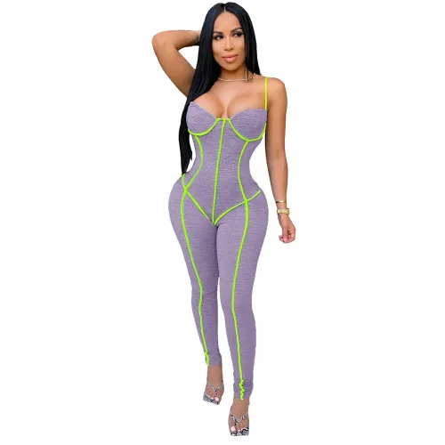Sexy Clothing Spaghetti Strap Jogging Sport Jumpsuit Women Fashion PQ4210B