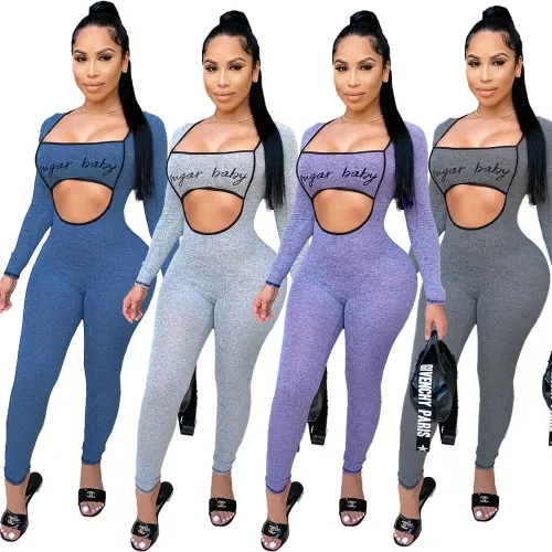 Purple Color Women's Fashion Sexy Streetwear Jogging Sports Jumpsuit PQ5014C