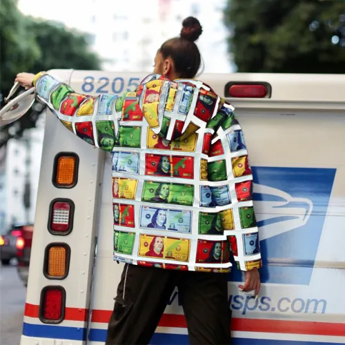 Dollar Bill Printing Quilted Jacket Colorful Dyeing Hooded Down Jackets PQ4553A