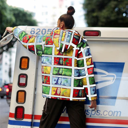Dollar Bill Printing Quilted Jacket Colorful Dyeing Hooded Down Jackets PQ4553A