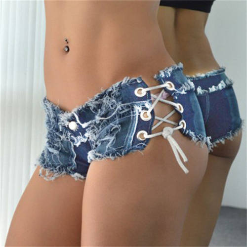 Blue Denim Shorts Hot Pants Nightclub Low Waist Jeans PQMLY616A
