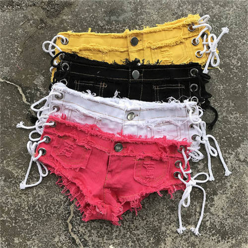 Pink Color Denim Shorts Hot Pants Nightclub Low Waist Jeans PQMLY616E