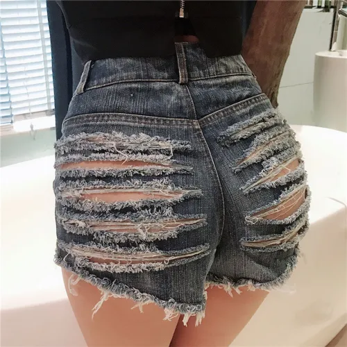 White Denim Shorts Hot Pants Nightclub Sexy High Waist Ripped Holes Jeans PQMLY672A