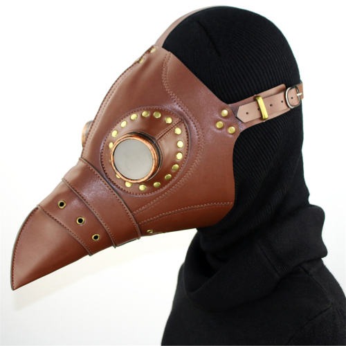 Brown Faux Leather PU Halloween Props Steampunk Plague Doctor Mask PQHG080