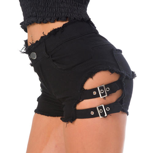 Summer Sexy Nightclub Women's High Waist Denim Shorts with Ripped Jeans PQ648A