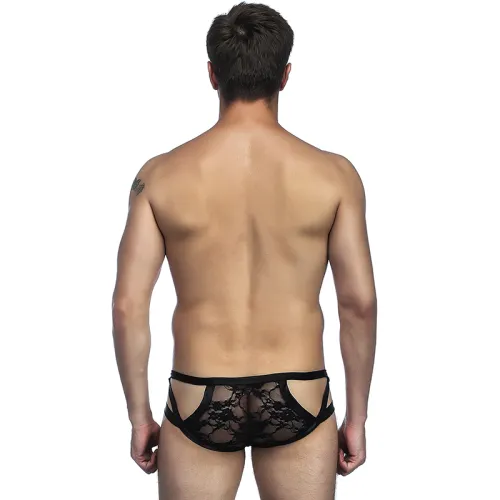 Faux Leather Mesh Boxer Briefs Men's Sexy Underwear PQMP052