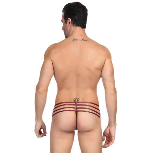 Red Color Mens Briefs Synthetic Leather Sexy Zipper Panties PQMP068C