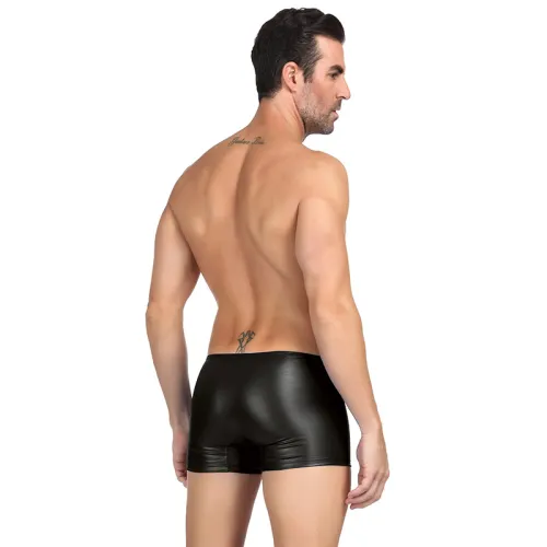 Black Color Faux Leather Slim Boxer Briefs Men's Sexy Shorts PQMP069A
