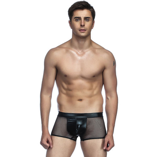 Men's Sexy Underwear Faux Leather Mesh Breathable Boxer Briefs PQMP047