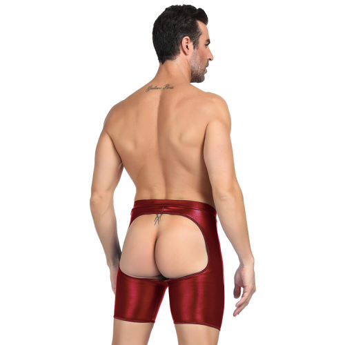 Red Color Men‘s Patent Leather Pants With Exposed Hips PQMP064B
