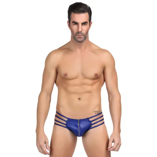 Blue Color Mens Briefs Synthetic Leather Sexy Zipper Panties PQMP068B