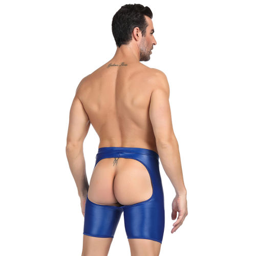 Blue Color Men‘s Patent Leather Pants With Exposed Hips PQMP064C