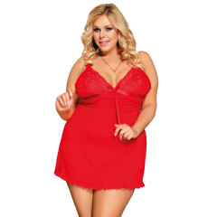 Red Plus Size Women Pajama Sets Sexy Cotton Babydoll Lingerie PQ80731B