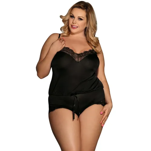 Plus Size Charming Sexy Teddy Lingerie Black Lace Bodysuits PQ80411