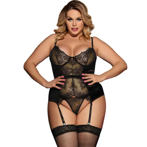 Black Plus Size Seductive Lace Sleepwear Sexy Babydoll Lingerie PQ80535A