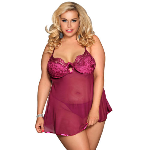 Plus Size Featuring Velvet Underwire Cups With Lace Trim Babydoll PQ80602