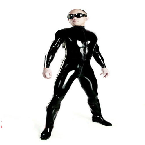 Men Black PVC Jumpsuit Faux Leather Night Club Catsuit PQYL007B